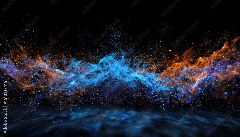 Poster a mesmerizing display of swirling blues and fiery oranges, this abstract image captures the essence 