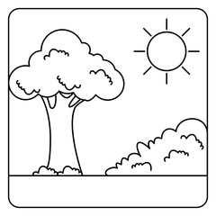 vector illustration coloring page of tree and  sun