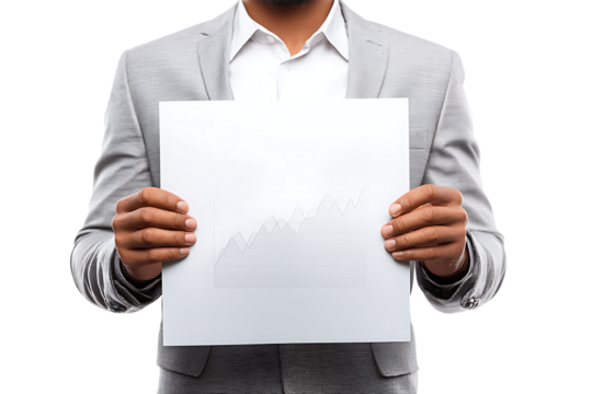 Man in Suit Holding Chart on Transparent Background Isolated PNG Format - Powered by Adobe