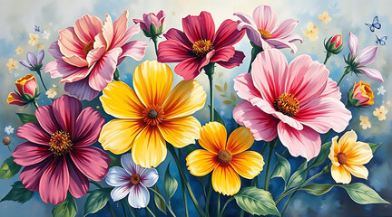 Colorful floral bouquet featuring various flowers in a vibrant arrangement capturing nature's beauty in springtime Generative AI