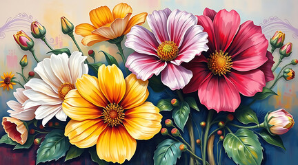 Vibrant flowers in a colorful arrangement showcasing nature's beauty and charm Generative AI