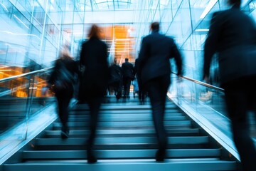 Blurred Business Crowd Moving on Office Staircase