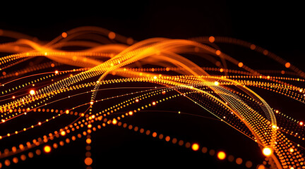 Vibrant orange lines and dots create a dynamic wave pattern against a black background Generative AI
