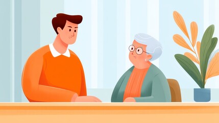 Bank Teller Assisting Elderly Customer With Deposit at a Bright Service Counter