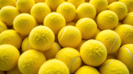 Bright yellow tennis balls stacked together for sports training and recreational play Generative AI
