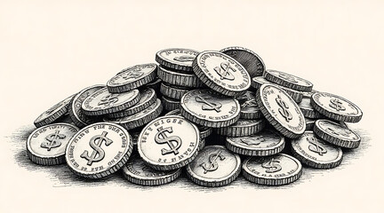 Pile of vintage coins showcasing intricate designs and symbols of currency Generative AI