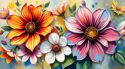 Bright floral display featuring various colorful flowers in a cheerful garden setting Generative AI