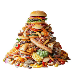 Excessive Indulgence: A Monumental Pile of Unhealthy Foods on a Black Backdrop