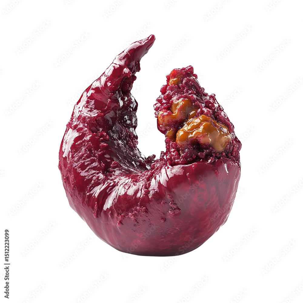 Poster surreal organic form with abstract red textured surface on a black background