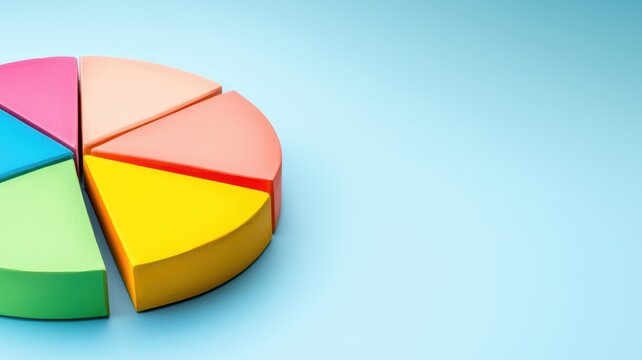 project management budget efficiency concept. Colorful pie chart on a gradient background representing data visualization.