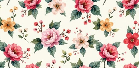 Elegant floral seamless pattern Delicate blooms, intricate leaves, soft color palette , floral wallpaper, graphic, seamless background