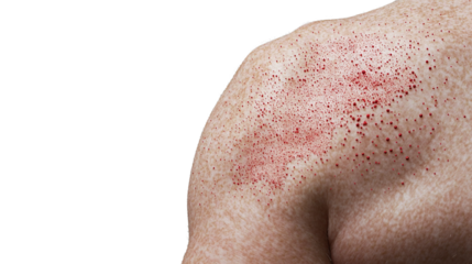 Close-up of a Person's Shoulder Showing a Cluster of Red Spots or Rash isolated