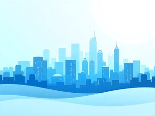 Modern City Skyline in Cool Blue Tones &ndash; Abstract Urban Background with Snowy Hills