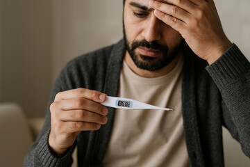 Man checking fever thermometer