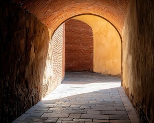 A mysterious arched passageway leading to a hidden courtyard, blending history and urban exploration