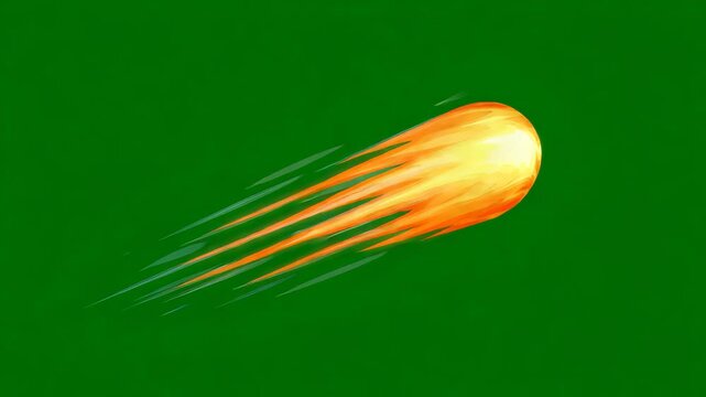 Animated Comet with Fiery Orange Tail Moving Across a Green Background