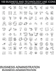 100 Business and Technology Line Icons – Data, Strategy, Security & Innovation Set