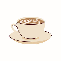 Coffee cup with latte art, vector hand drawn illustration in a flat style, isolated on a white background