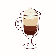 Coffee with cream, chocolate cocktail in a glass cup vector hand drawn illustration in a flat style isolated on a white background
