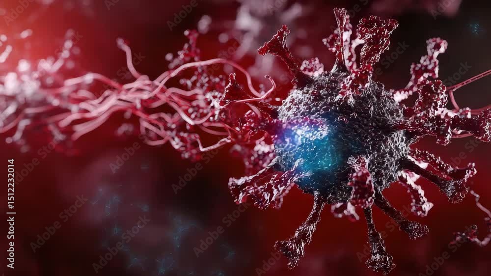 Aufkleber a close-up 3d rendering of a virus or microorganism with extended filaments in a red environment.