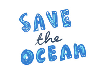 Save the ocean word text for happy international world sea ocean day lettering typography in blue vibrant bright colors clipart sticker png