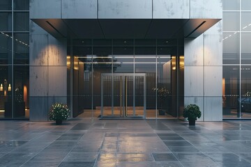 High Quality Visual of Entrance of Modern Office Building