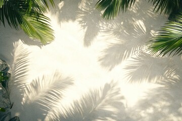Tropical beach with palm shadows on white sand and clear water