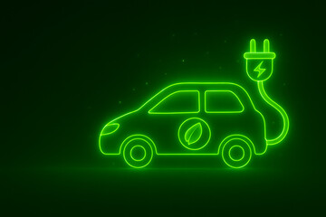 Electric car neon icon with eco plug