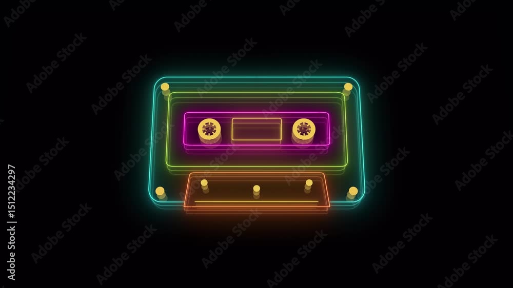 Poster neon retro cassette tape animation loop