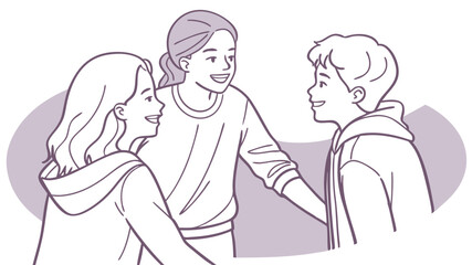 A pencil sketch of three friends holding hands in a circle, radiating trust and camaraderie.