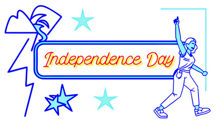 Neon-lit ?Independence Day? glowing with stars and electric blue accents