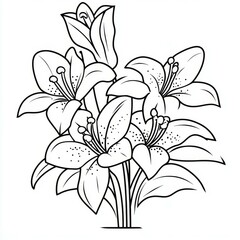 Obraz premium Charming Black and White Lily Bouquet Illustration for Coloring Pages and Botanical Art Enthusiasts