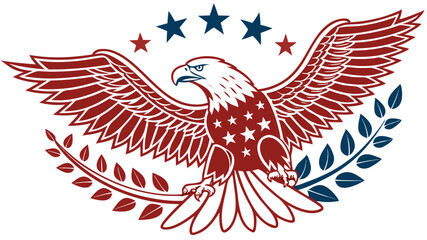 Stylized red and blue eagle badge with stars and ?July 4th Celebration? text