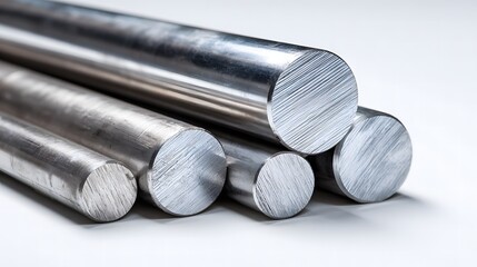 Various sizes of rolled round stainless steel bars resting on a surface showcasing industrial materials and strength