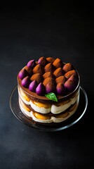 Luscious tiramisu dessert showcasing delicate layers on a dark background  
