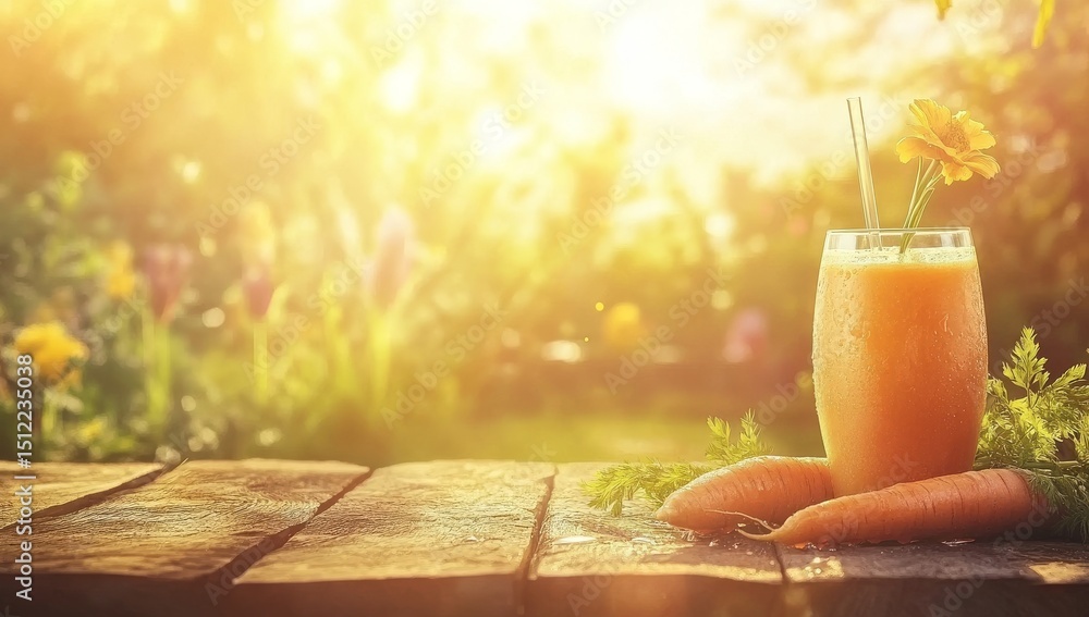 Aufkleber carrot juice that is both refreshing and nutritious is placed in a glass with a straw and positioned
