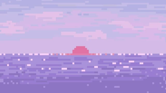  Sunset or Sunrise Over Ocean-Pixel art