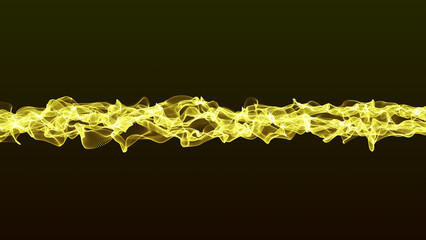 Technological futuristic yellow dot wave flow background. Wave drawing of lines. Abstract wave on yellow gradient background.