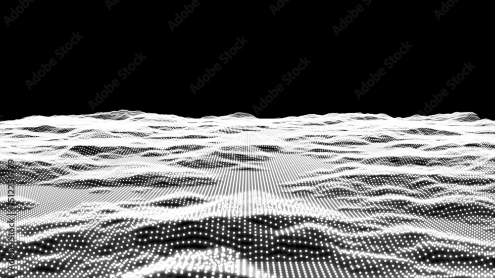 Aufkleber futuristic abstract digital landscape - white version and retro land. flying over data patterns, abs