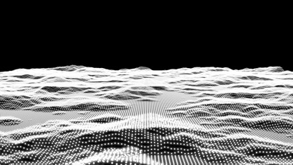 Futuristic abstract digital landscape - White version and Retro land. Flying over data patterns, Abstract dot and lines technology background, Loopable