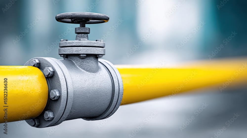 Aufkleber artistic yellow pipeline valve composition in an industrial setting with soft background focus