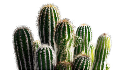 Close-up cluster of prickly cacti with green and white spines