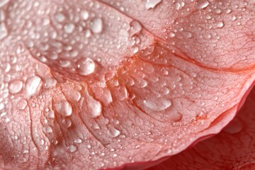 Close-up macro of pink rose petal with water drops