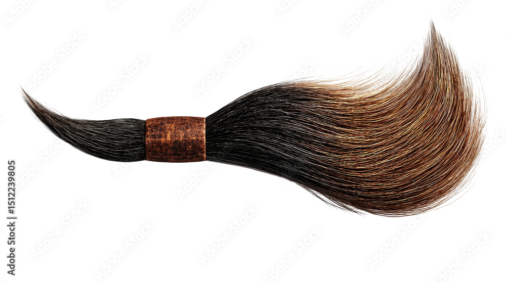 Poster professional brush with wooden handle and tapered bristles is isolated on transparent background, cr
