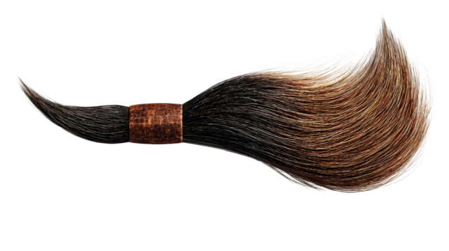Professional brush with wooden handle and tapered bristles is isolated on transparent background, creating a perfect image for designers and artists seeking authentic creative tools
