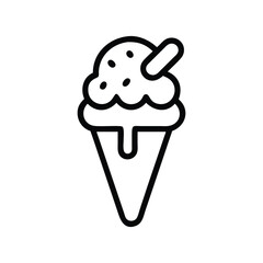 Ice cream cone icon with topping in cute line style.