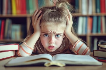 Frustrated schoolboy overwhelmed by homework