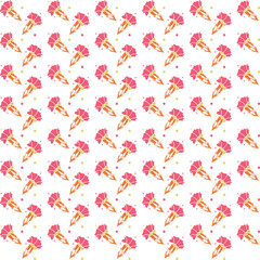 Seamless pattern, hand drawn outline pink Peony flowers on white background