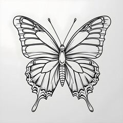 A black and white drawing of a butterfly. 