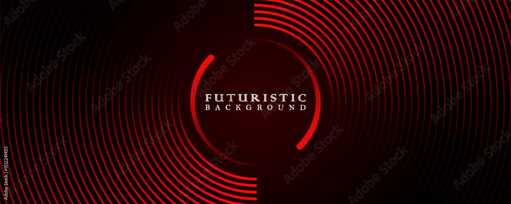Aufkleber 3d red techno abstract background overlap layer on dark space with circle stripes shape decoration. 